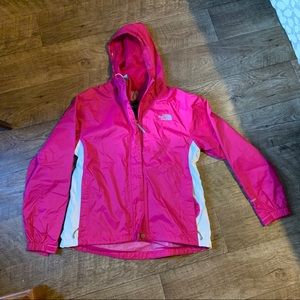 Pink north face hooded hyvent shell windbreaker raincoat jacket medium